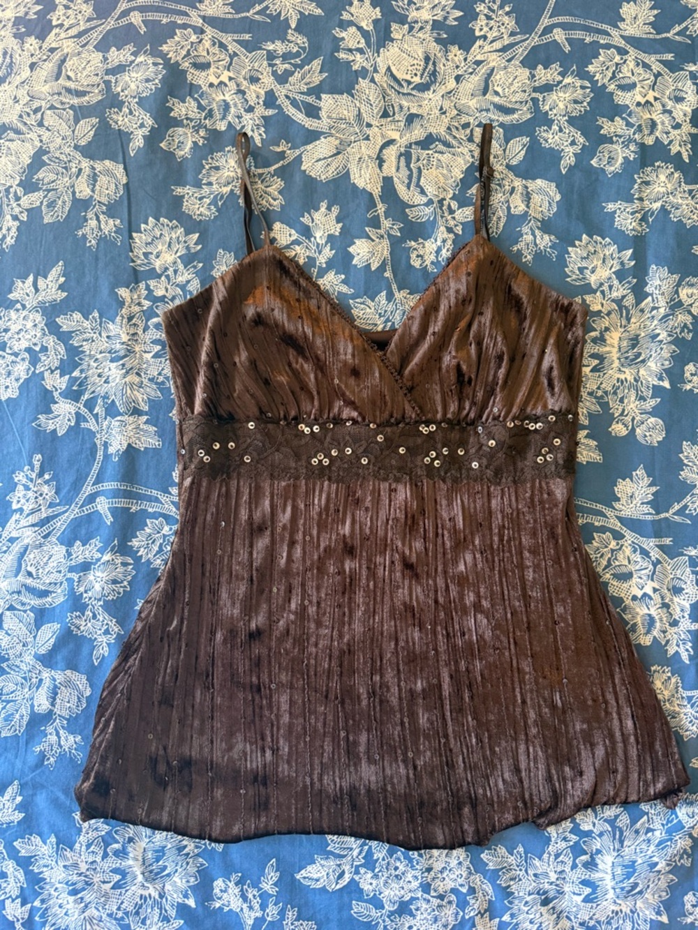 PAGE Y2K Vintage Chocolate Brown Velvet Beaded Cami